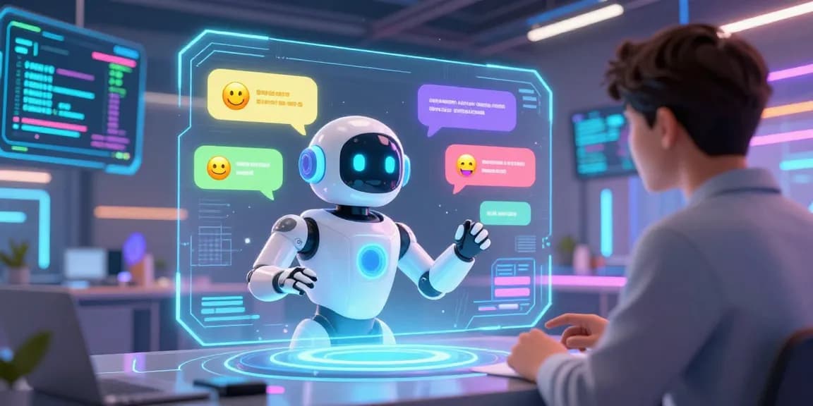 Engaging interaction with sex chat ai in a futuristic digital space, featuring colorful chat bubbles and high-tech elements for a vibrant atmosphere.