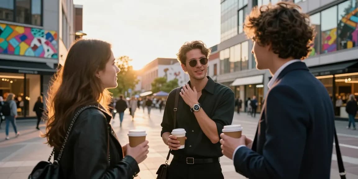 Stylish individual showcasing a luxury replica watch in a vibrant urban setting.