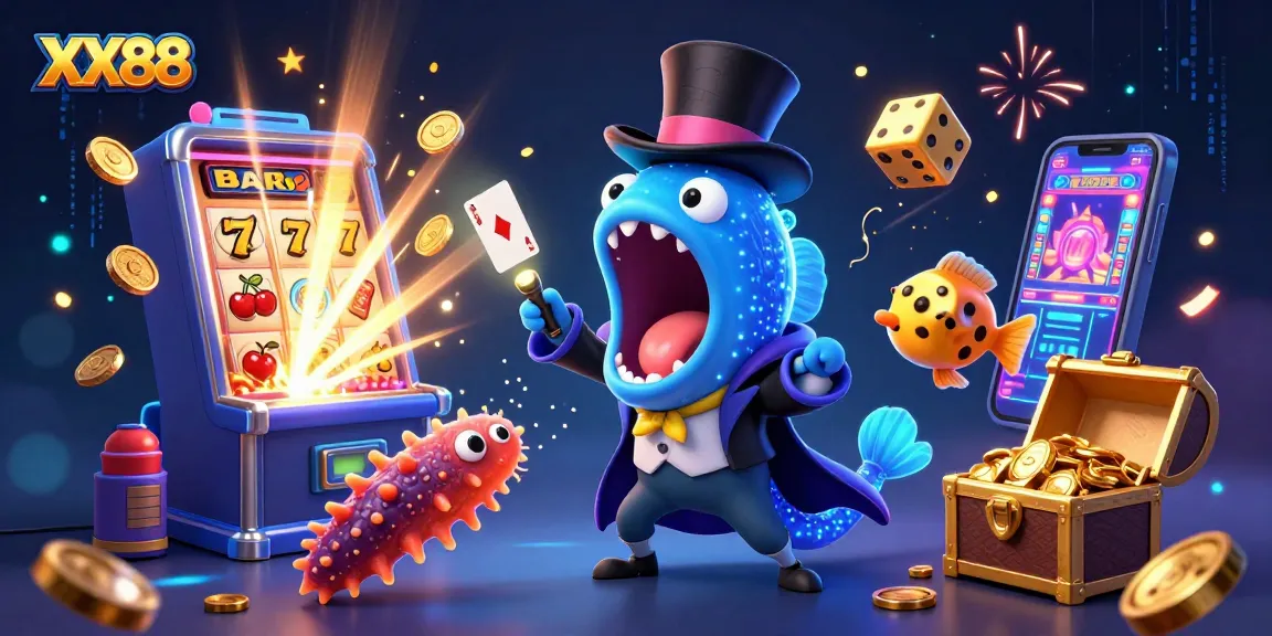 Experience the magic of XX88 with vibrant deep-sea characters performing exciting casino tricks.