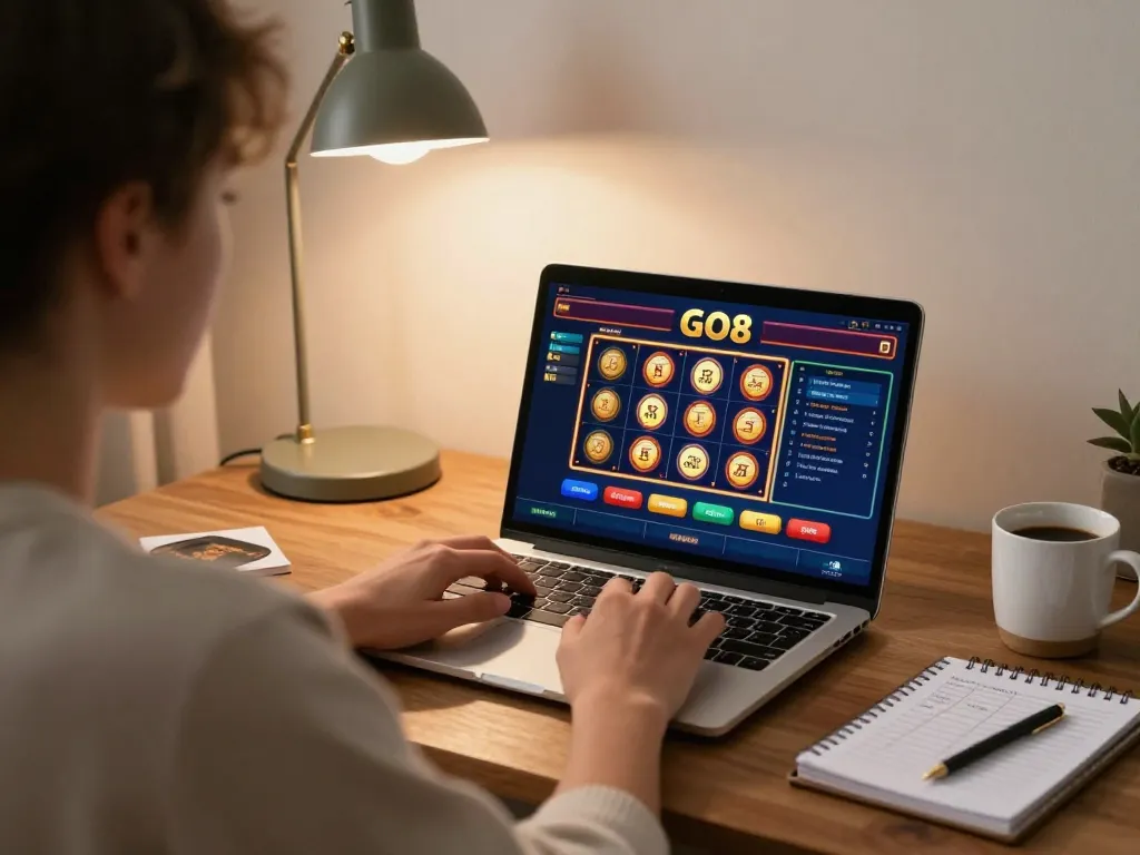 Player enjoys a strategic online gaming session at GO8, showcasing a cozy and focused atmosphere.