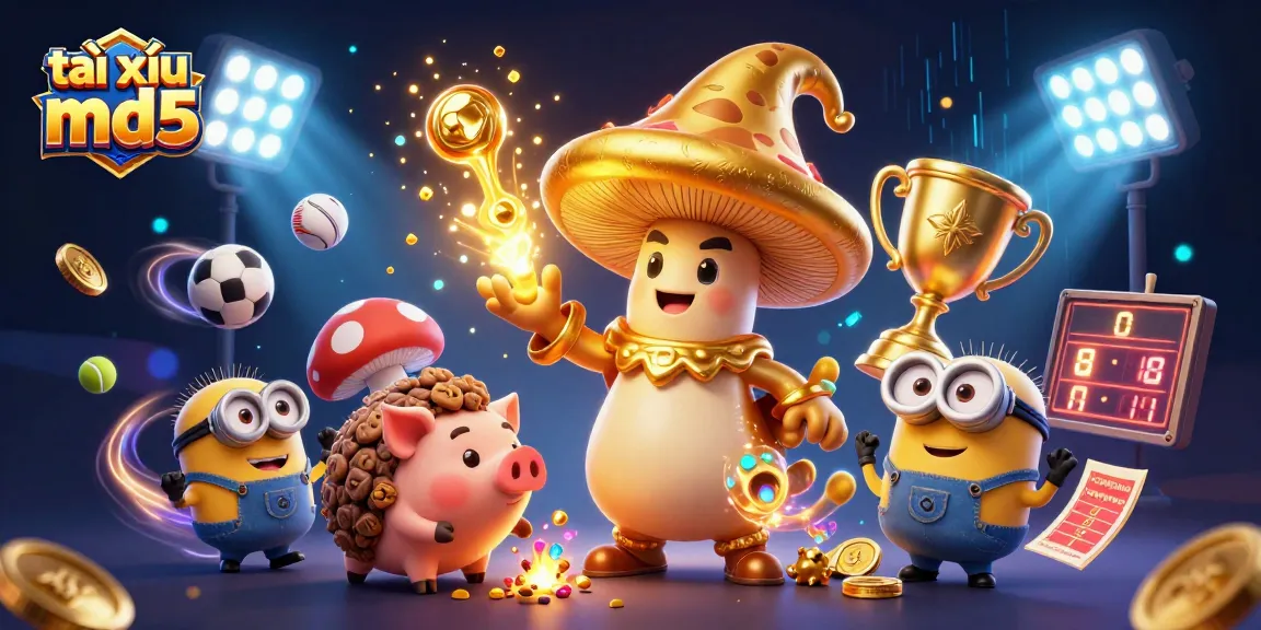 Experience the thrill of tài xỉu md5 with vibrant gambling elements in a magical scene.