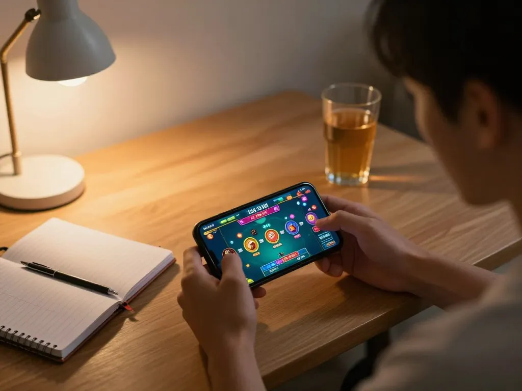 Tài xỉu online gameplay on smartphone in a cozy home setup showcasing strategy and engagement.