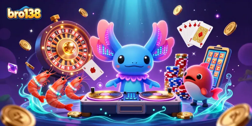 Experience exciting gaming at bro138 with vibrant characters and thrilling casino elements.