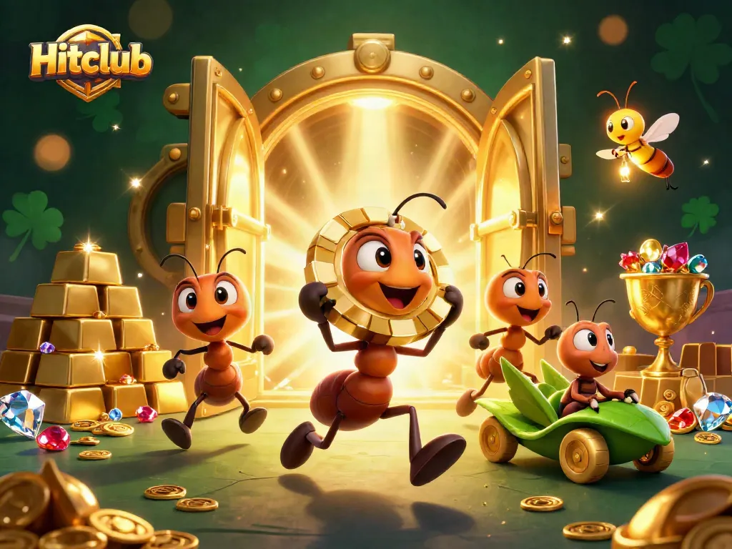 Engage in thrilling adventures at Hitclub, where ants heist golden poker chips in a vibrant casino