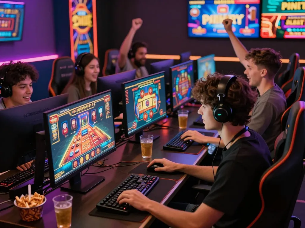 Engaged players experiencing online gaming at https://73h.br.com/ with diverse gambling options, vibrant atmosphere, and modern setups.