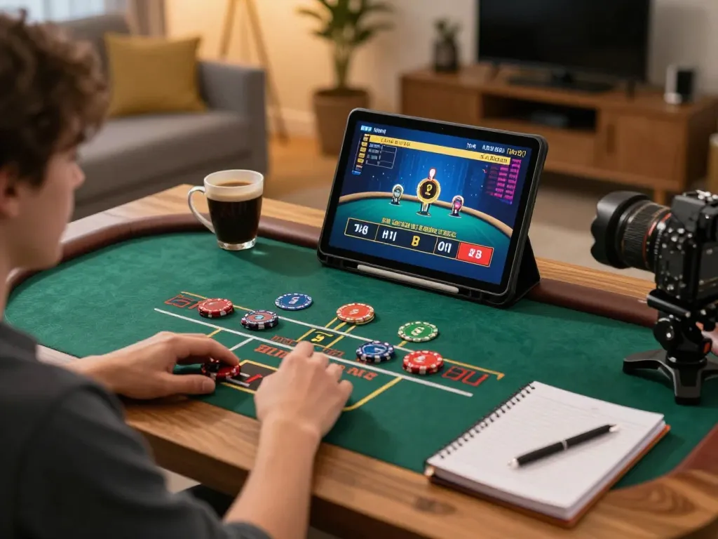 Player enjoying 78 win games on tablet with live dealer experience and cozy atmosphere