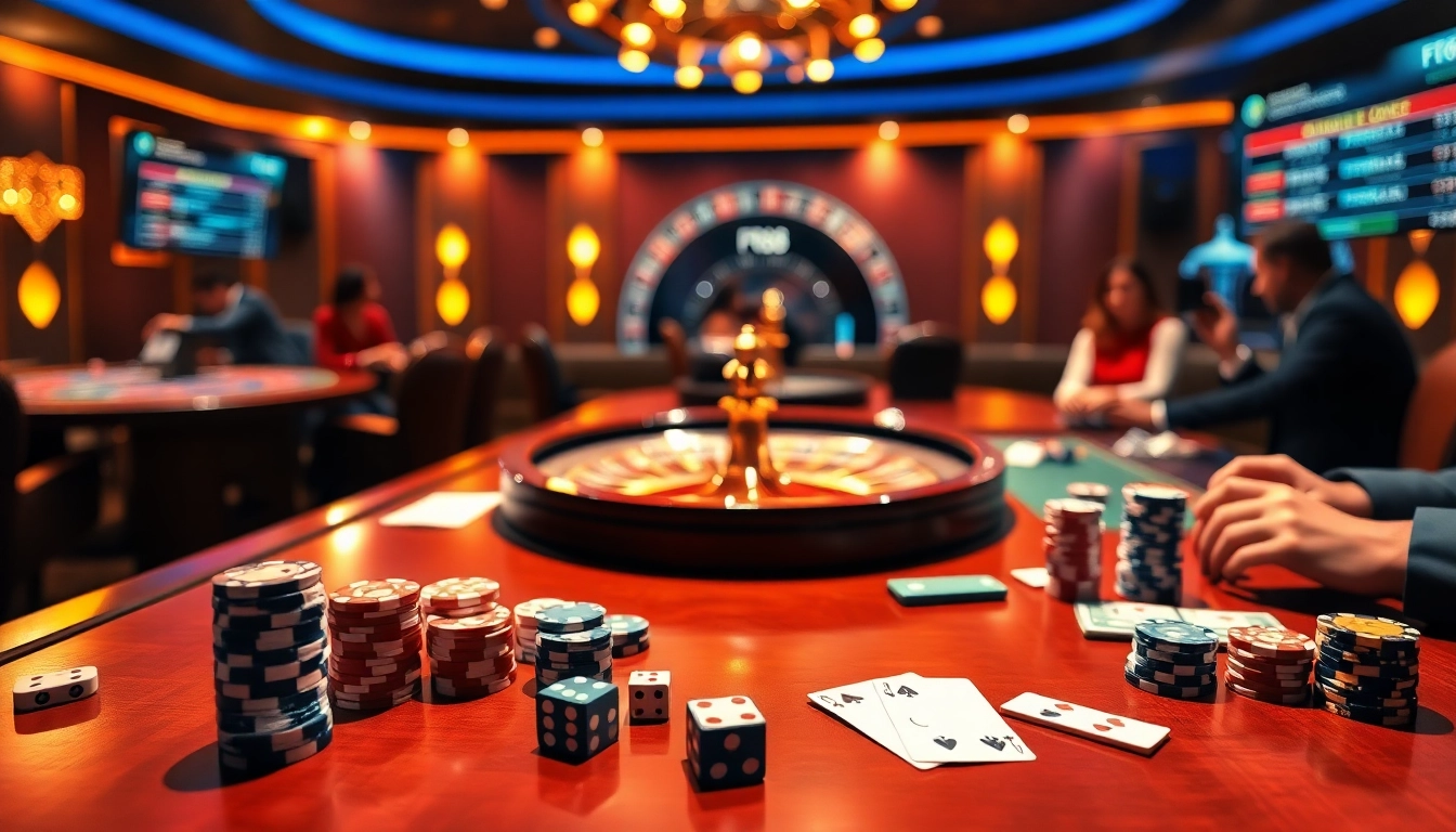The exhilarating gaming experience at nhà cái F168, showcasing vibrant casino elements in a luxurious setting.