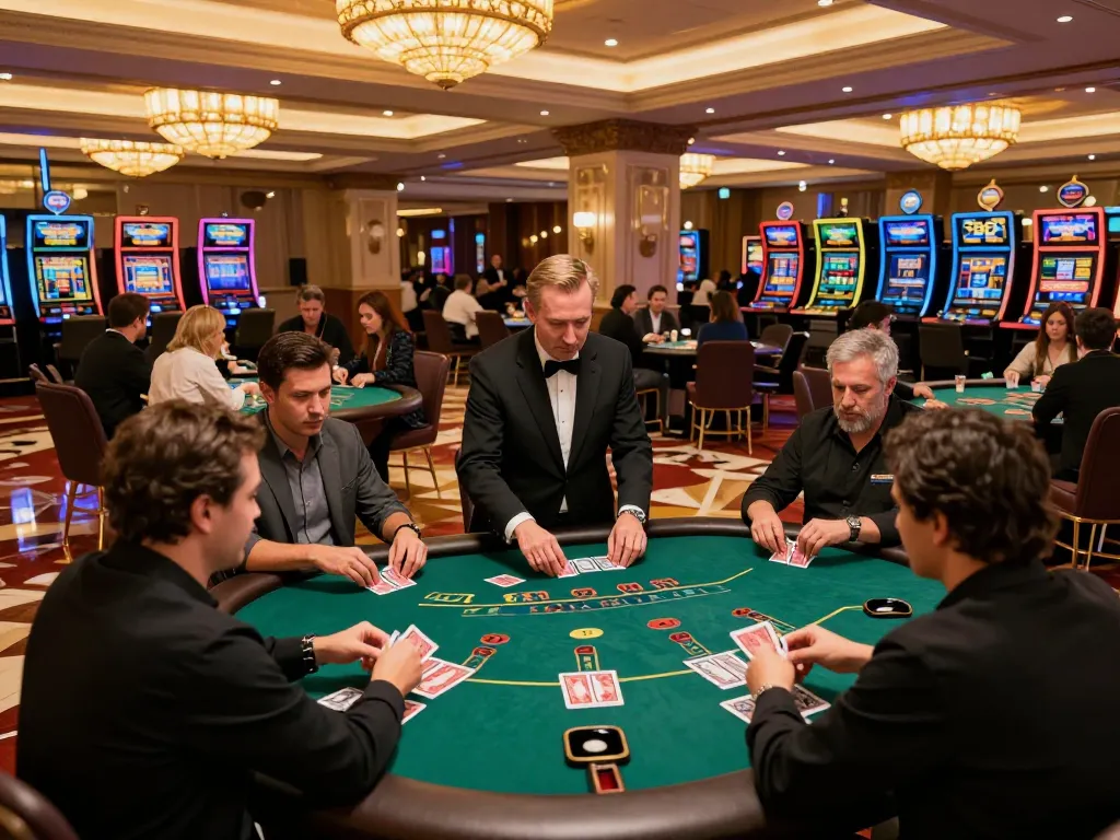 Experience thrilling gameplay at 555WIN's blackjack tables in a luxurious casino environment.