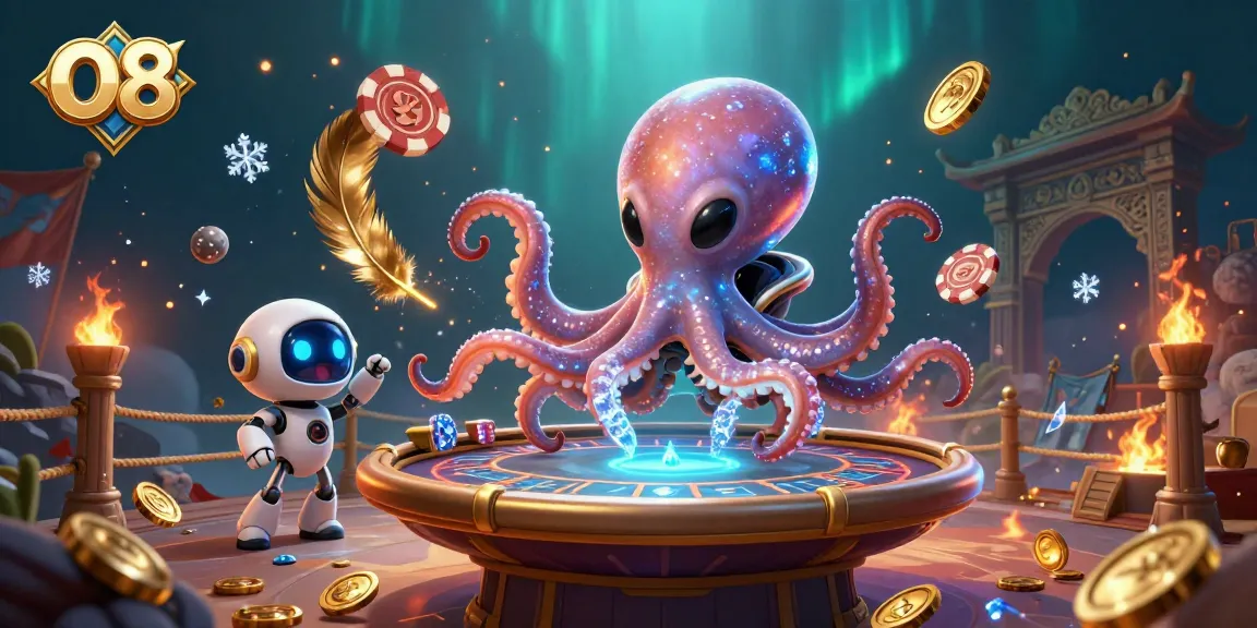 Engage in exciting gaming at O8 with an alien octopus running a holographic poker game.