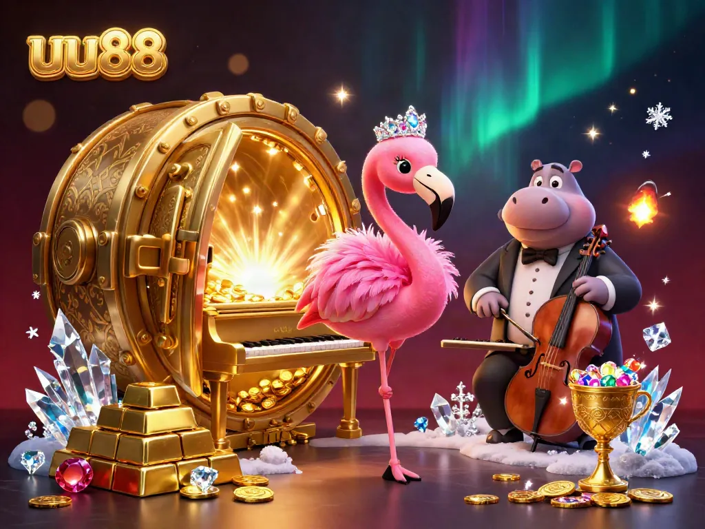 Experience the excitement of uu88 with vibrant casino characters and dynamic treasure elements amidst a dazzling atmosphere.