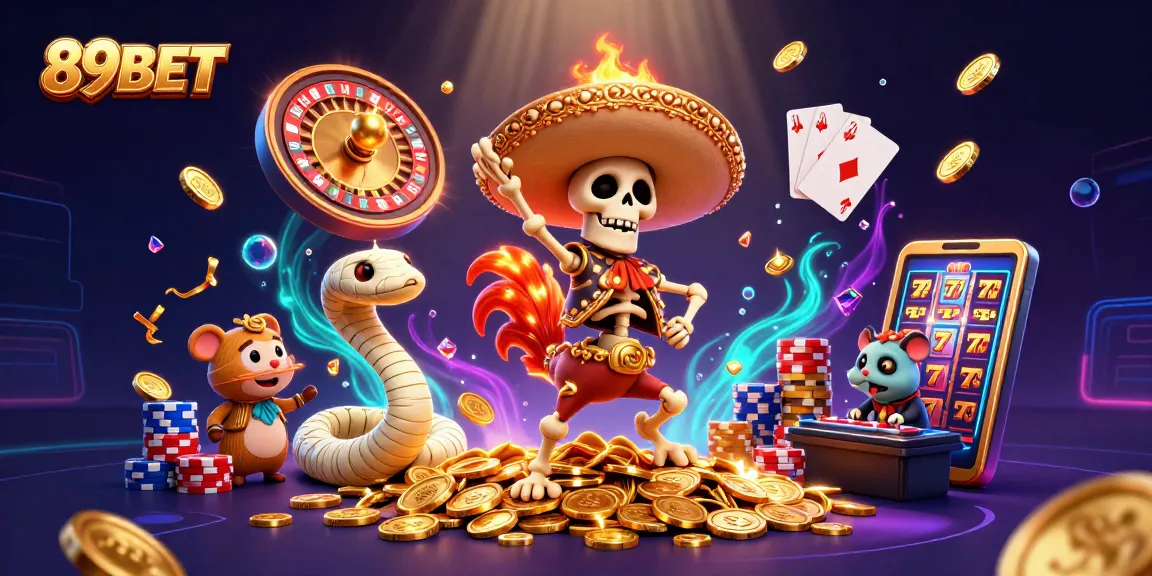 Experience excitement with 89BET's vibrant 3D casino scene featuring colorful characters and dynamic gambling elements.