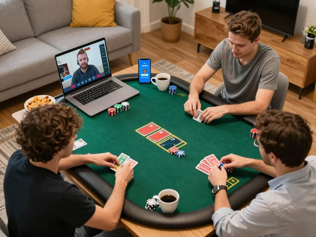 OPEN88 online poker game with players engaged in strategic gameplay during a cozy home session.