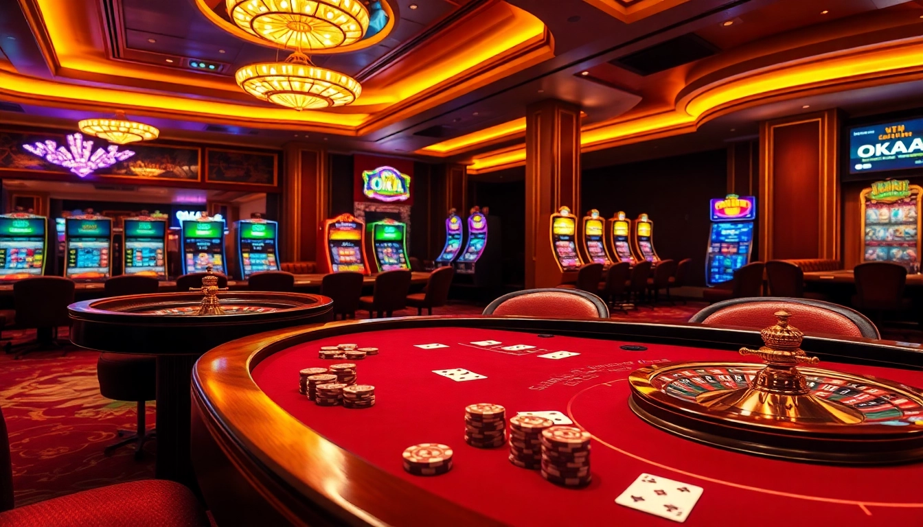Experience the thrill of gambling with OKATM in a luxurious casino setting filled with vibrant gaming options.