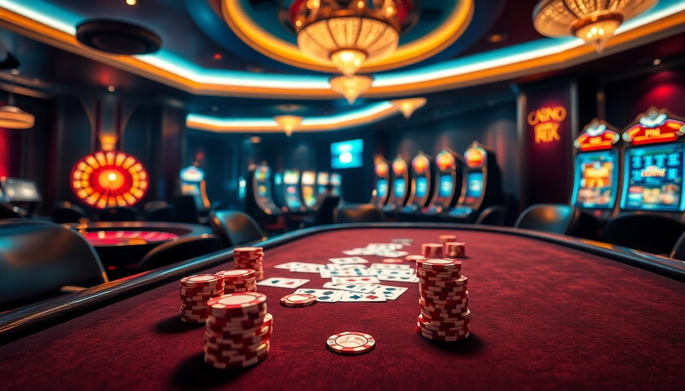 Exciting gaming scene at Nhà Cái SC88 showcasing a vibrant poker table and roulette wheel.