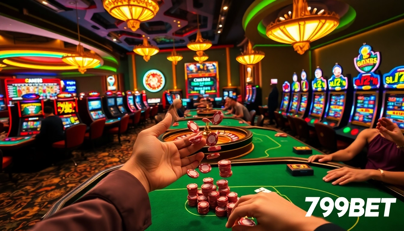 Players engaged in a thrilling poker game at 789BET casino, showcasing vibrant action.