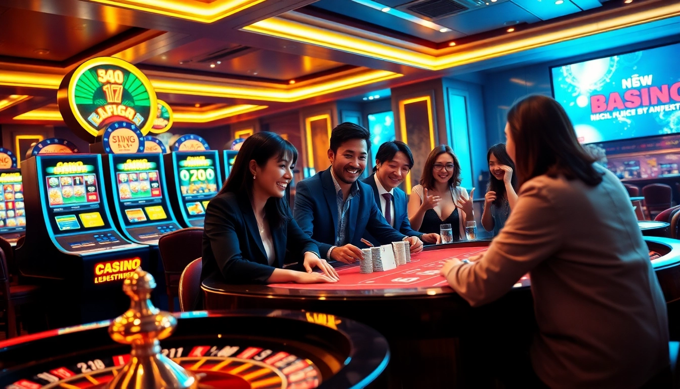 Experience the excitement of registering at ĐĂNG KÝ 123GA in a vibrant casino scene with digital tables.