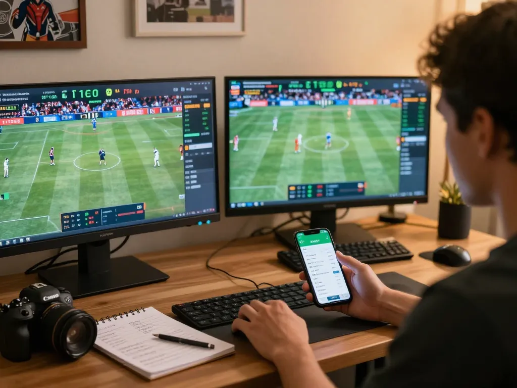 KUBET app displayed on smartphone while engaged in live sports betting at home.