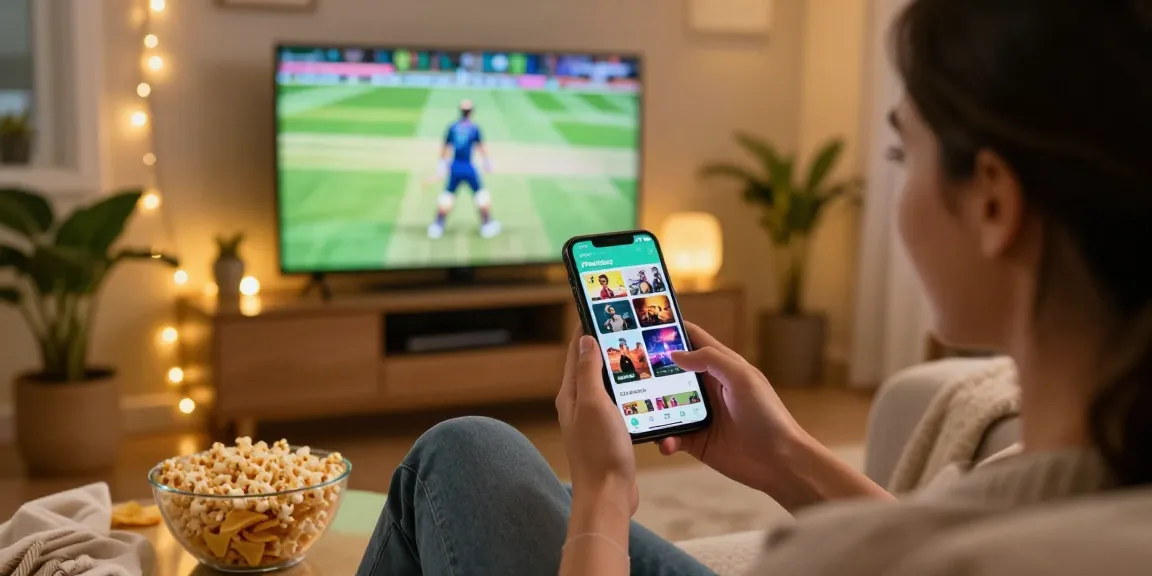 Pikashow APK download on a smartphone at home with popcorn, showcasing exciting movie streaming options.