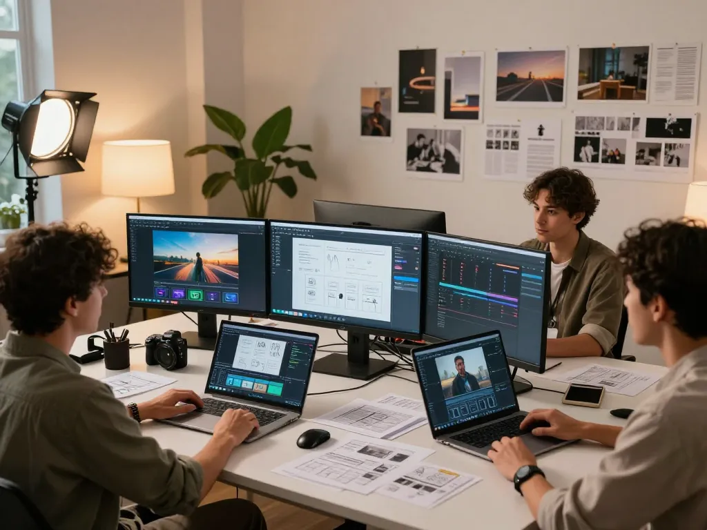 Creators using seedance 2.0 for AI video production in an innovative studio.