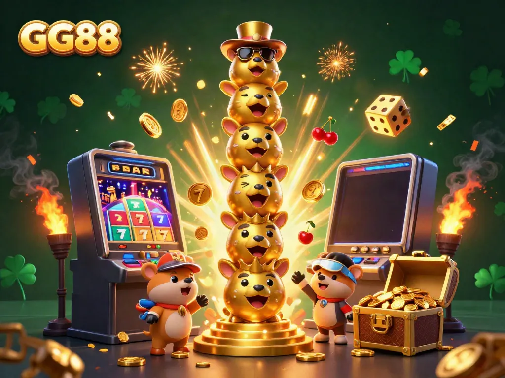 Experience exciting wins with GG88 in this vibrant 3D casino scene full of games and rewards.