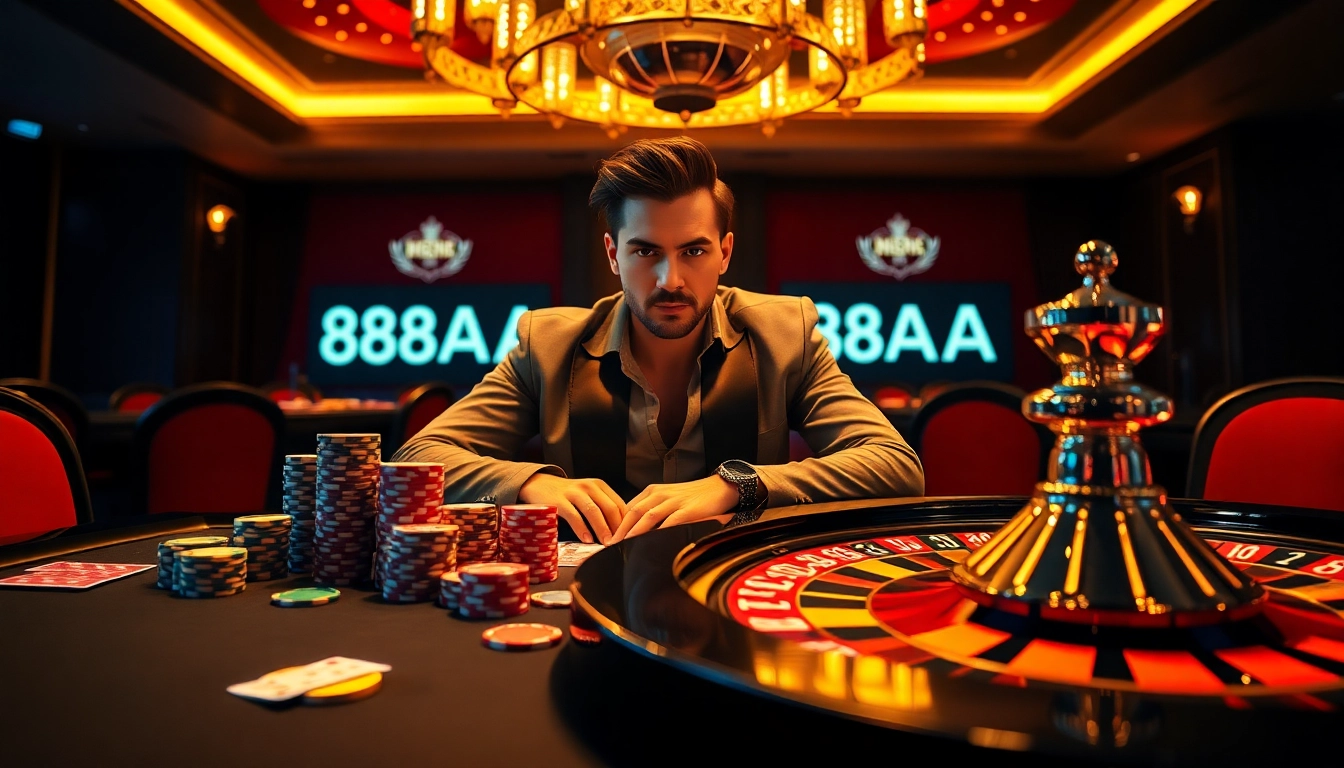 Experience thrilling gameplay at 88AA with vibrant casino chips and cards reflecting luxury and excitement.