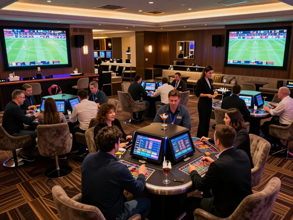 Sports bettors analyzing odds and placing bets at upscale SC88 sportsbook, enhancing winning strategies.