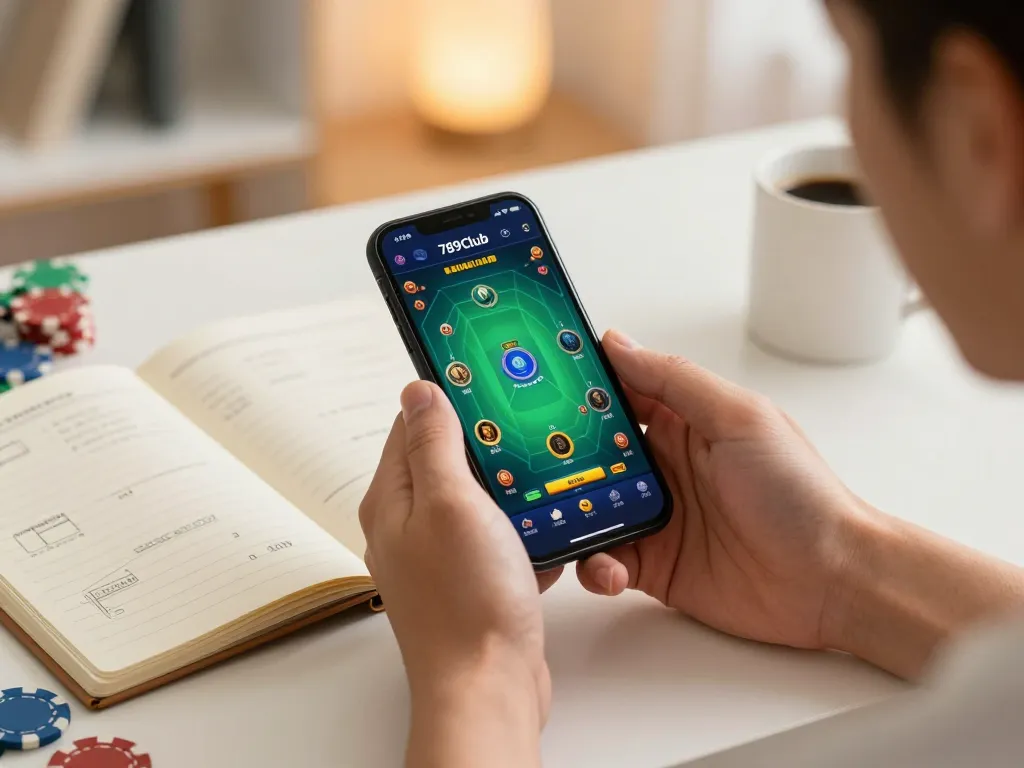 Engaged user playing 789Club mobile app showcasing strategic gameplay and bankroll management at home.