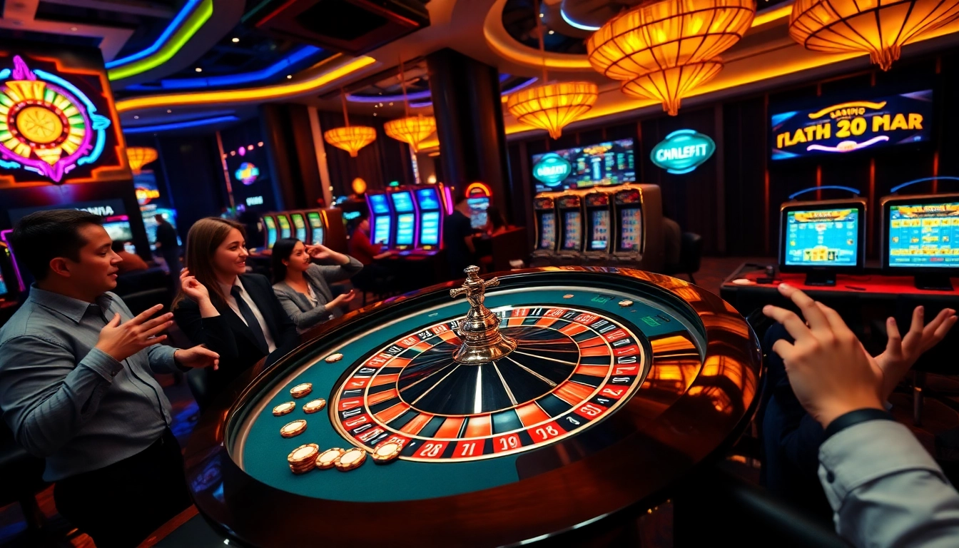 Exciting casino atmosphere at LC88 COM with vibrant roulette table and players interacting.