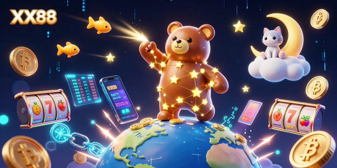 Win big with XX88 in a vibrant 3D casino scene featuring dynamic elements and gold coins