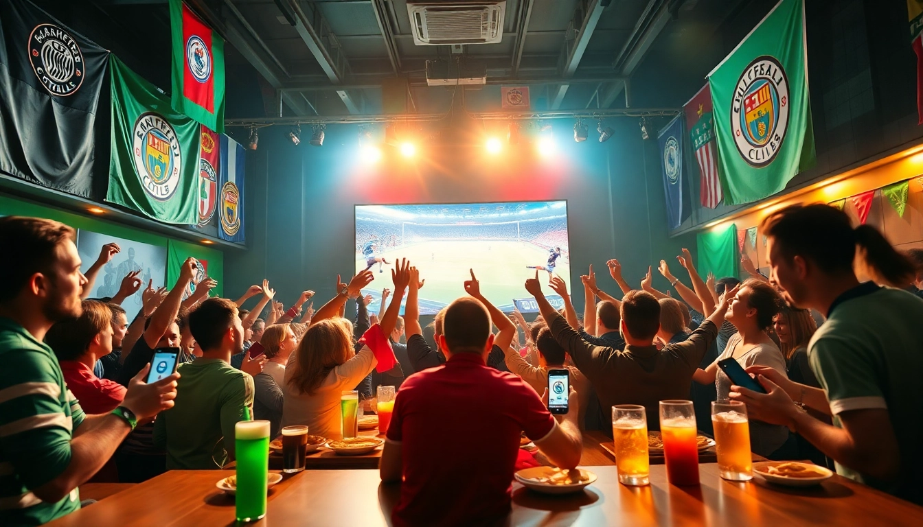 CakhiaTV football fans enjoying a live match together, showcasing excitement and community spirit.