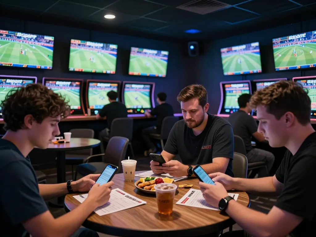 Bsport players engaging in live sports betting, showcasing excitement and interaction.