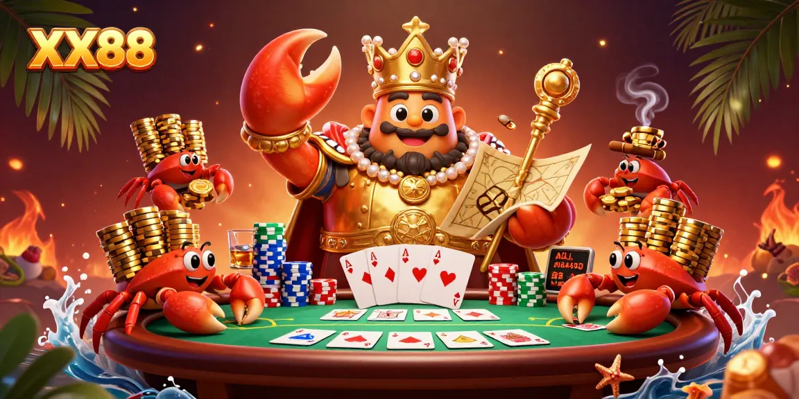 Experience the excitement of gaming at XX88 with a vibrant casino-themed illustration packed with dynamic elements.