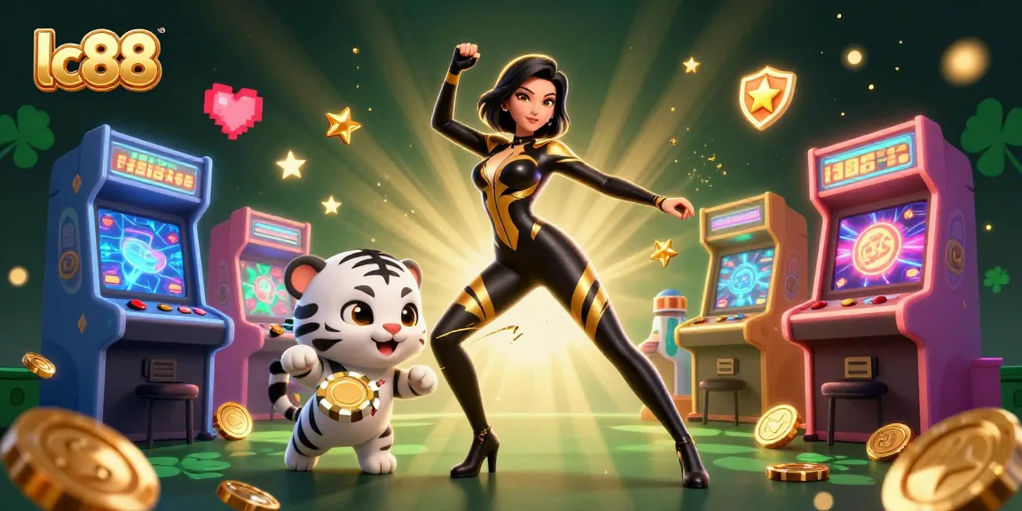 Engage with lc88 through thrilling casino adventures in a vibrant 3D gaming illustration.
