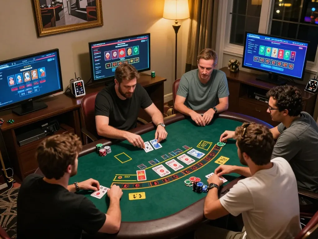 Luck8 players engaging in a live dealer blackjack game, showcasing a dynamic online gambling atmosphere.