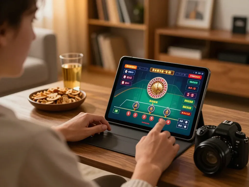 Player enjoying live casino games on TR88 in a cozy home environment, showcasing engaging gameplay.