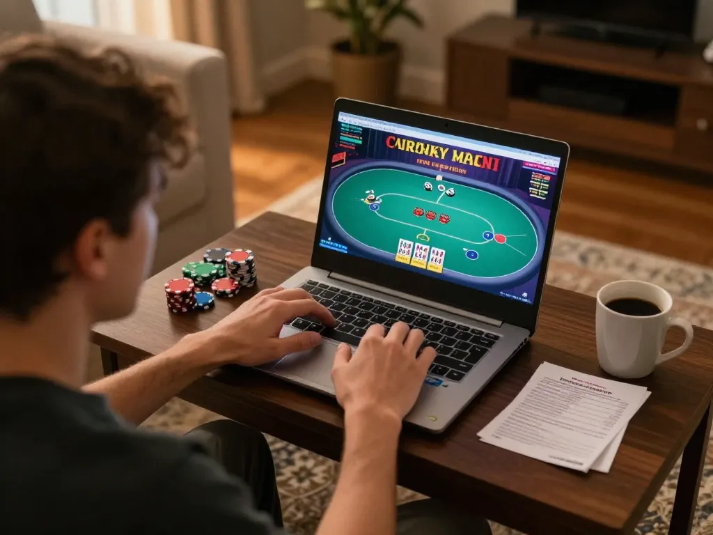 Player enjoying an online vsbet casino game at home demonstrating strategic gameplay