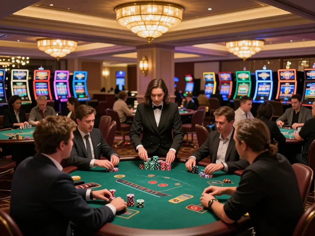 Engaged players enjoying strategic gameplay at a Nhà cái uy tín blackjack table in a luxurious casino environment.