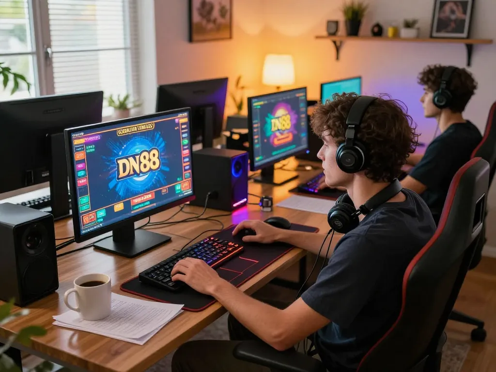 Experience thrilling gameplay with DN 88 on a cozy home setup featuring poker options.