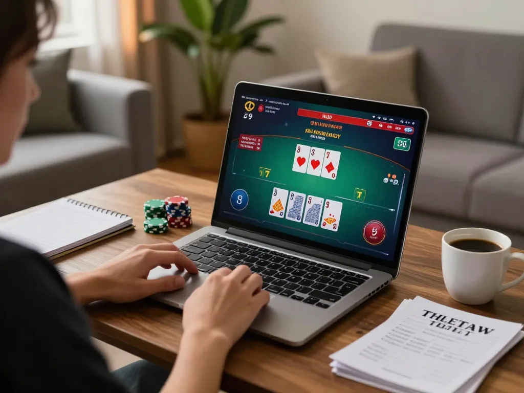 Play blackjack at home using https://uu88.blog/ on a laptop, reflecting strategic gaming moments.