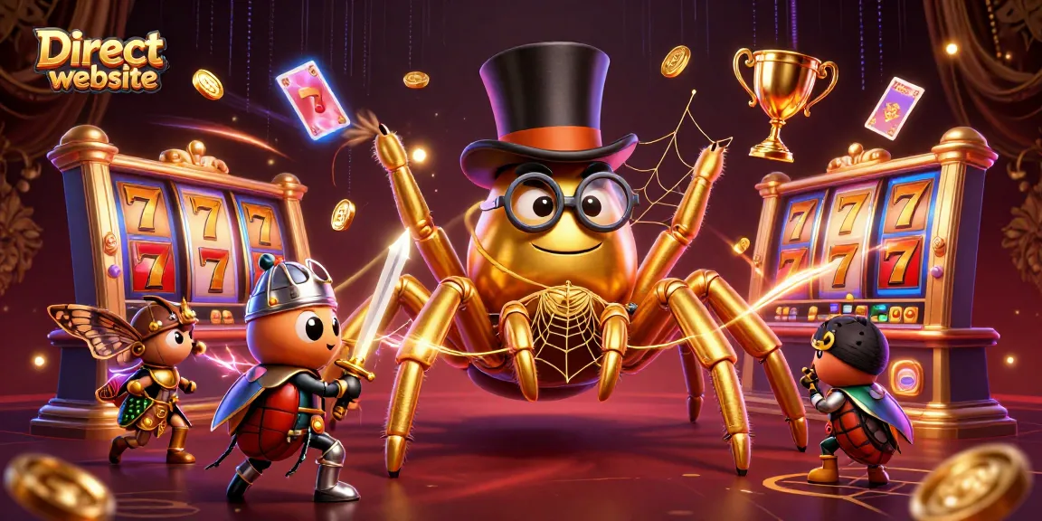 Engage with the Direct website's vibrant slots scene featuring a golden tarantula and beetle knight in a dynamic casino.