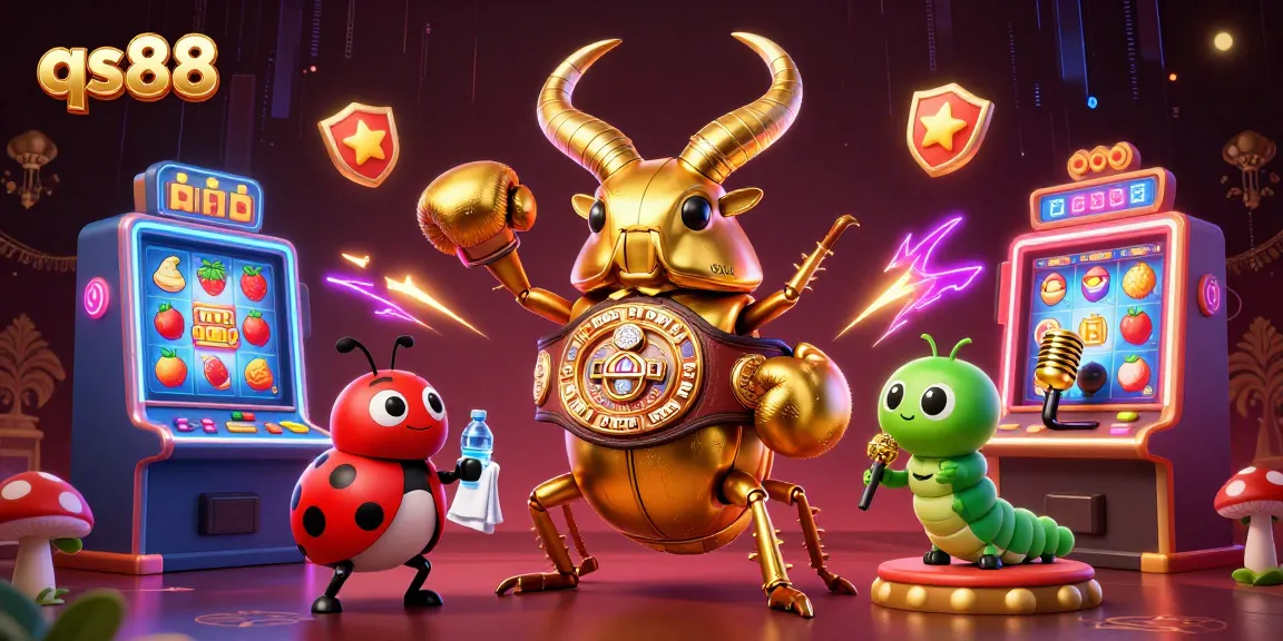 Experience the excitement of qs88 with a golden stag beetle champion and vibrant slot machines.