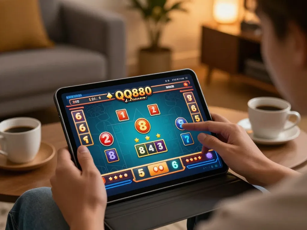Engaging gameplay on QQ88 live dealer game in cozy home setting, reflecting modern online gambling experience.