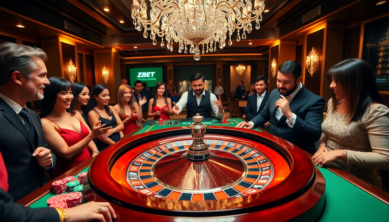 Experience the thrill of gambling at ZBET's vibrant roulette table with eager players.