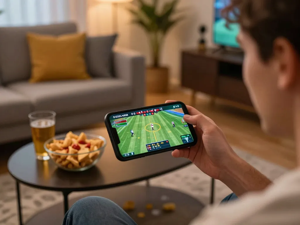 Player enjoying LLWIN online sports betting on smartphone during a live match.