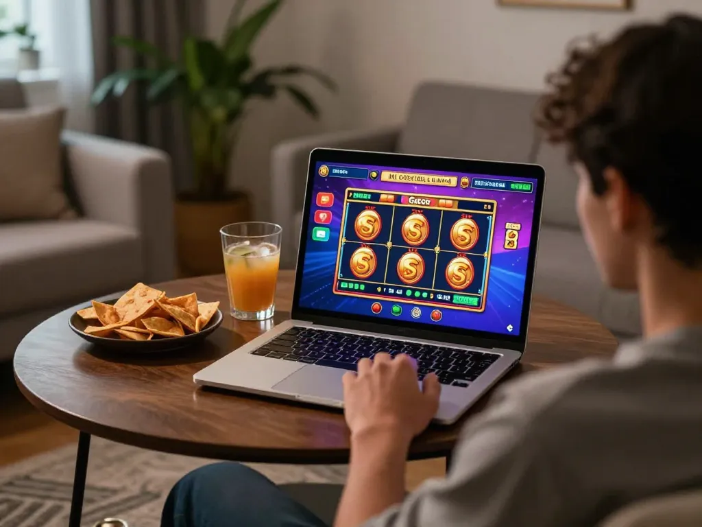 Bermain link slot gacor di laptop dalam suasana rumah yang nyaman.