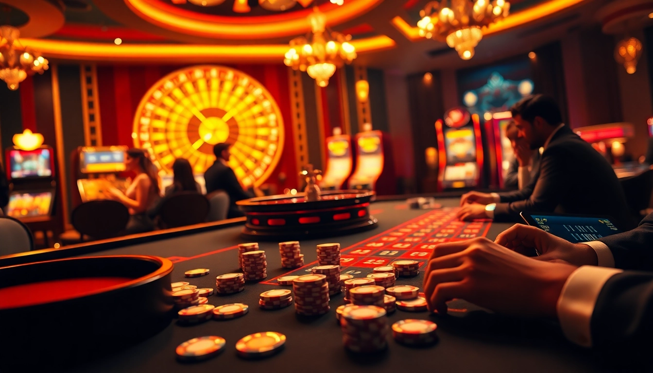 Action-packed gambling scene at AA88 casino, featuring vibrant cards and poker chips on a lush table.
