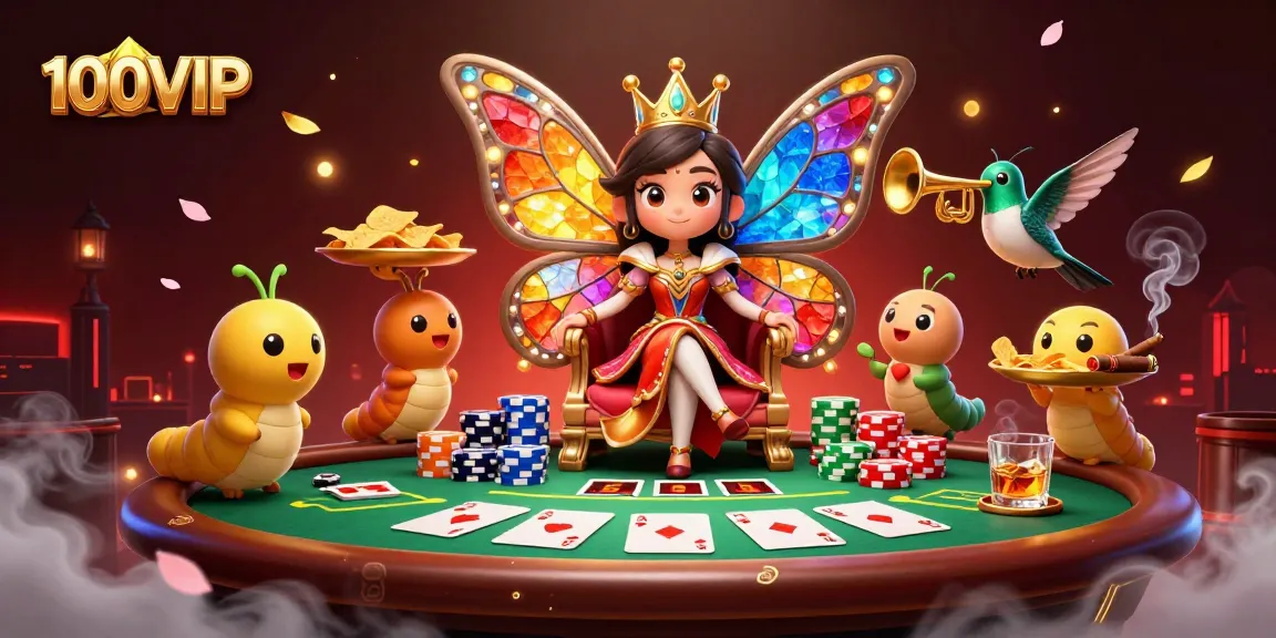 Experience gaming excitement with 100VIP, featuring enchanting characters and dynamic poker scenes.