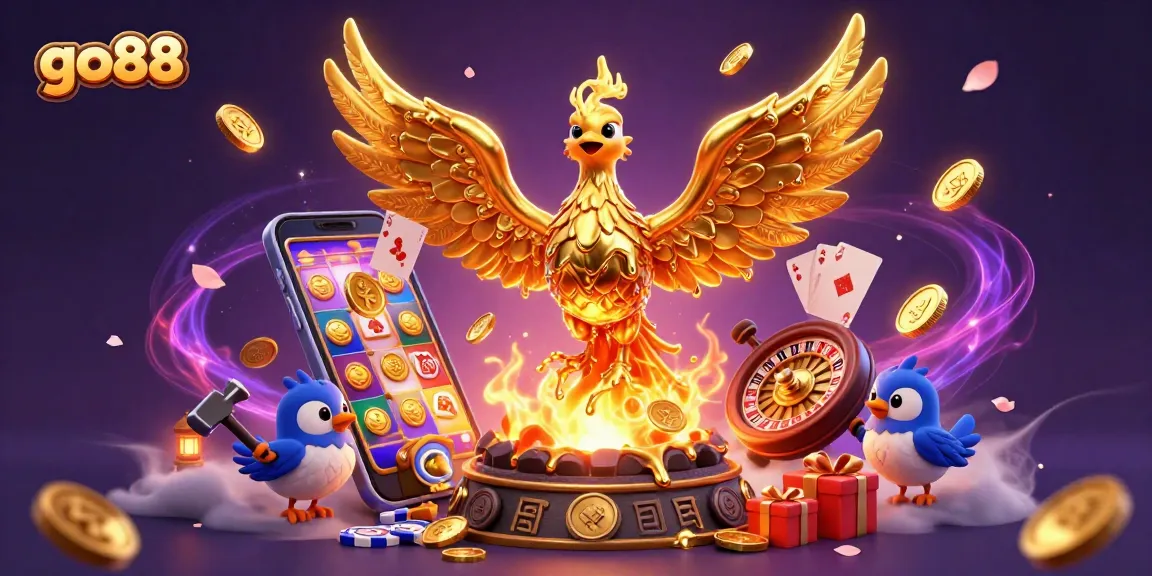 Play the vibrant go88 slot games with golden phoenix rewards in this immersive casino environment.