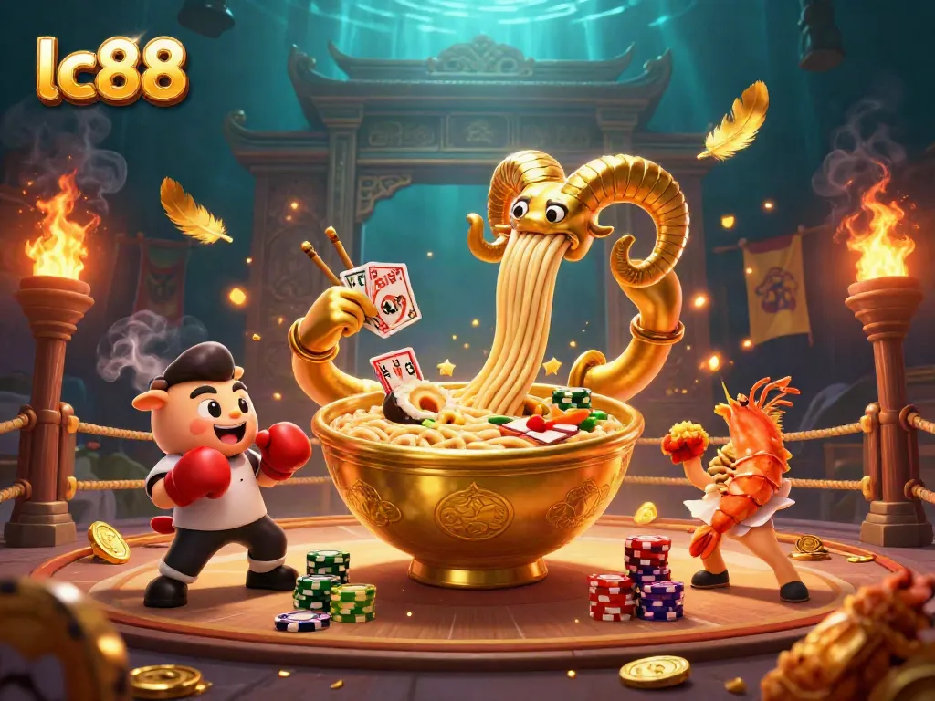 Experience high-stakes gaming with lc88 in this vibrant gambling-themed illustration.