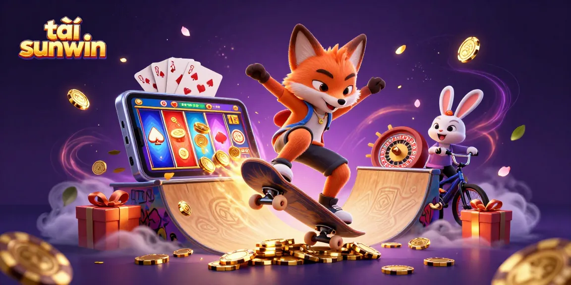 Experience the thrill of chơi game tải sunwin with a vibrant 3D casino illustration filled with action.
